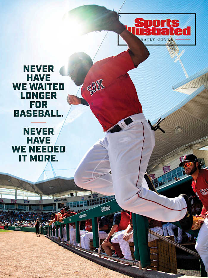 Red Sox player jumps out of the dugout